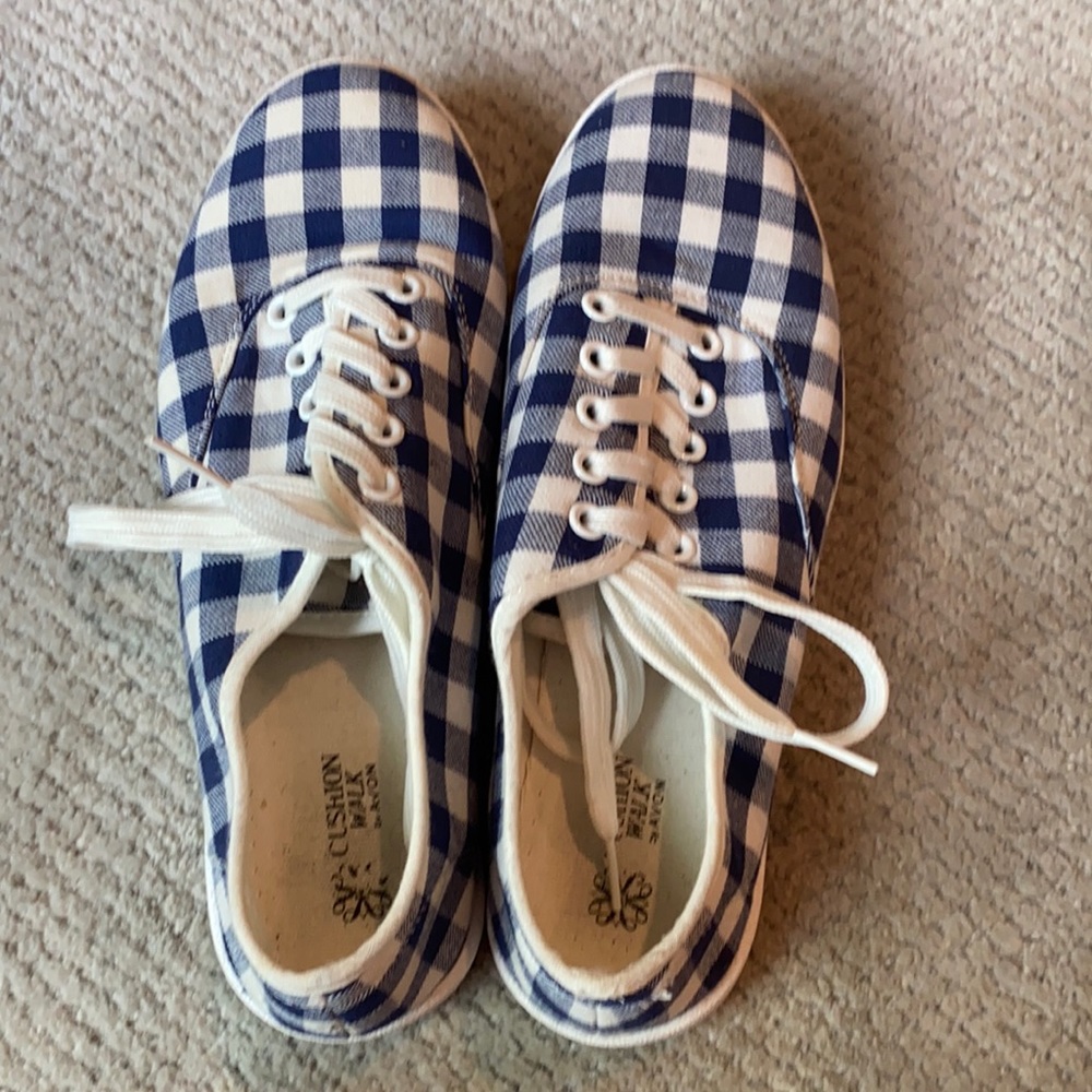 Checkered white and blue fake Keds